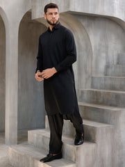 Black Blended Kameez Shalwar - ALWA-KS-477