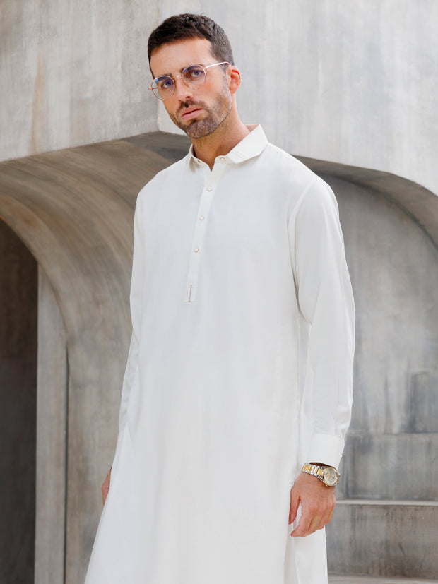 White Blended Kameez Shalwar - ALWA-KS-481