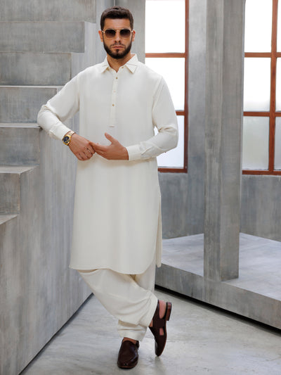 Cream Blended Kameez Shalwar - ALWA-KS-478