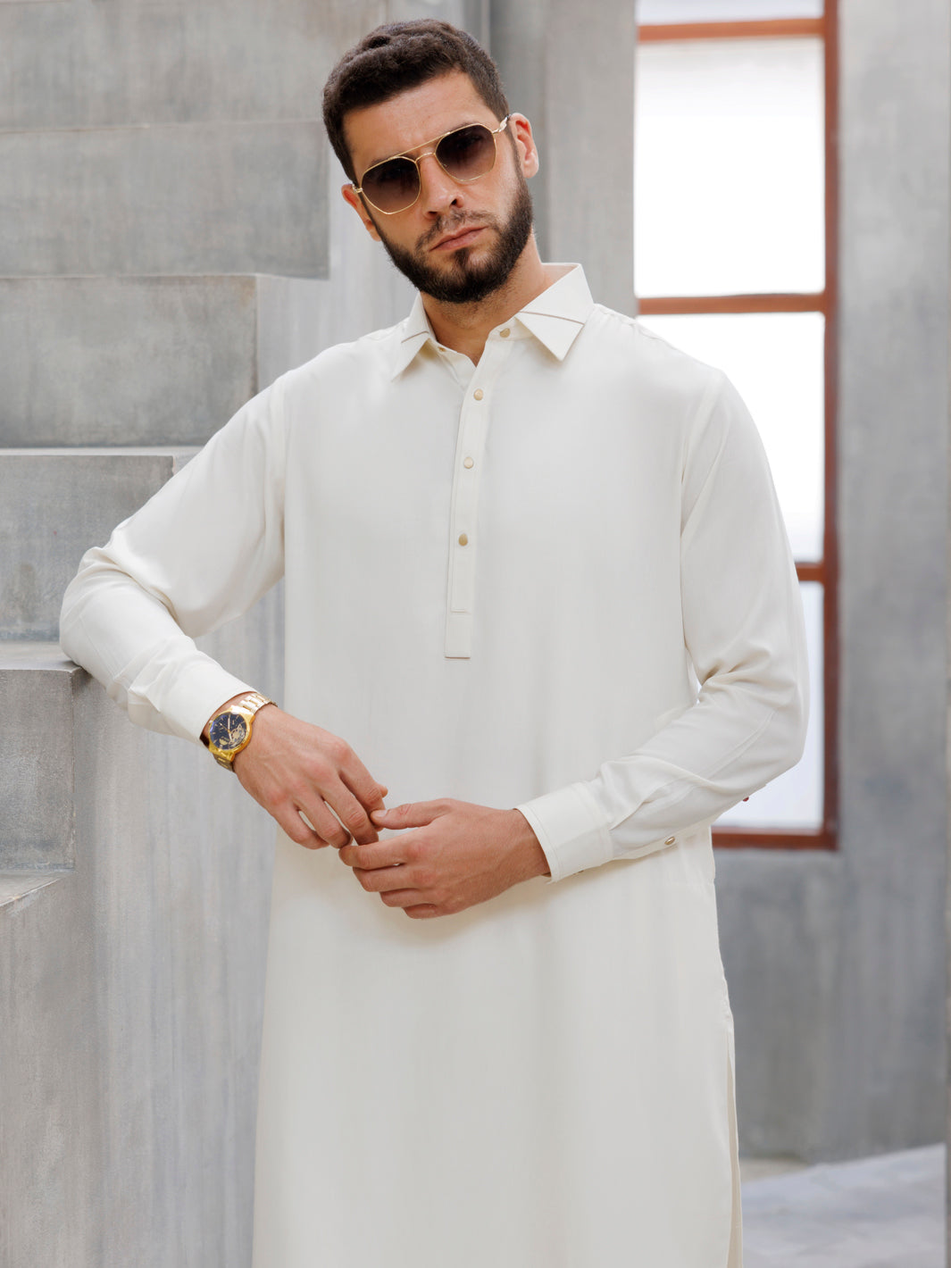 Cream Blended Kameez Shalwar - ALWA-KS-478