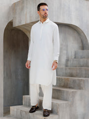 White Blended Kameez Shalwar - ALWA-KS-481