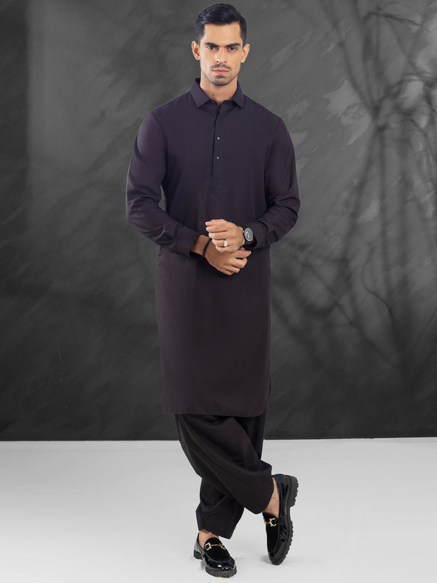 Dark Brown Blended Kameez Shalwar - ALWA-KS-485