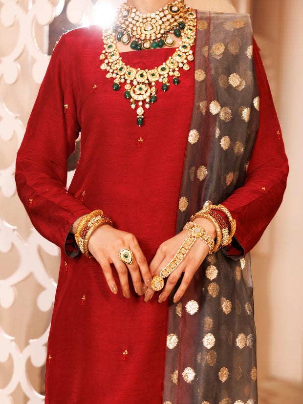 Maroon Silk Formal 3 Piece Stitched - AL-3PS-LS-484