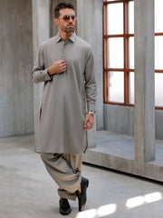 Light Grey Blended Kameez Shalwar - ALWA-KS-494