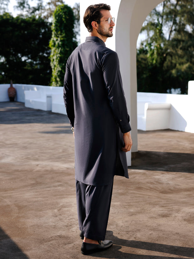 Black Cotton Kameez Shalwar - ALWA-KS-484