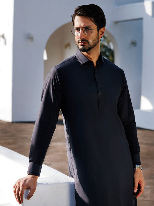 Black Cotton Kameez Shalwar - ALWA-KS-484