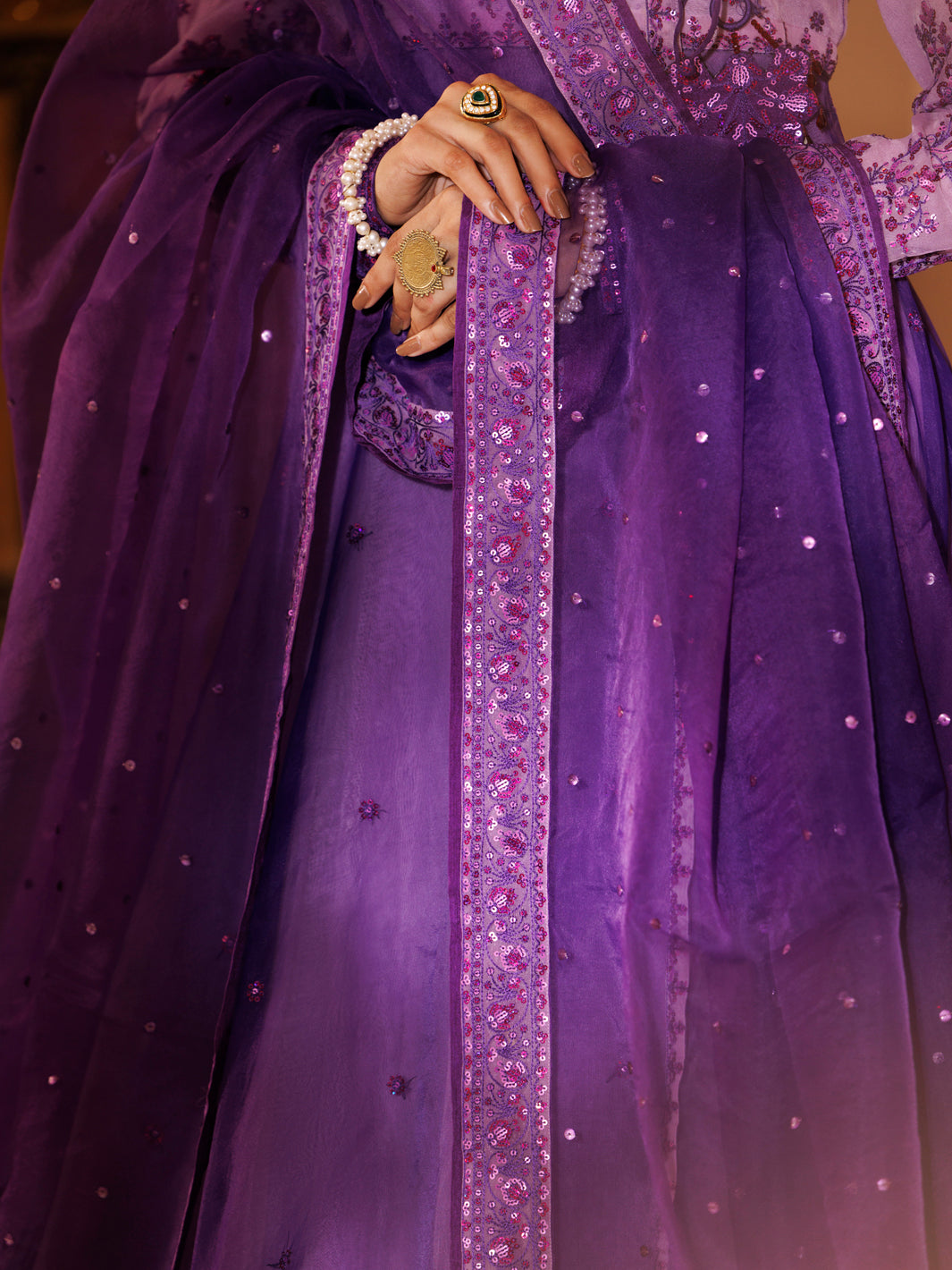 Purple Organza Formal 3Pc Stitched - AL-3PS-LS-485