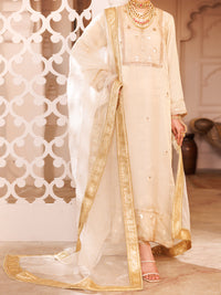 Off White Organza Formal 3Pc Stitched - AL-3PS-LS-487