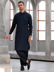 Charcoal Grey Cotton Kameez Shalwar - ALWA-KS-487