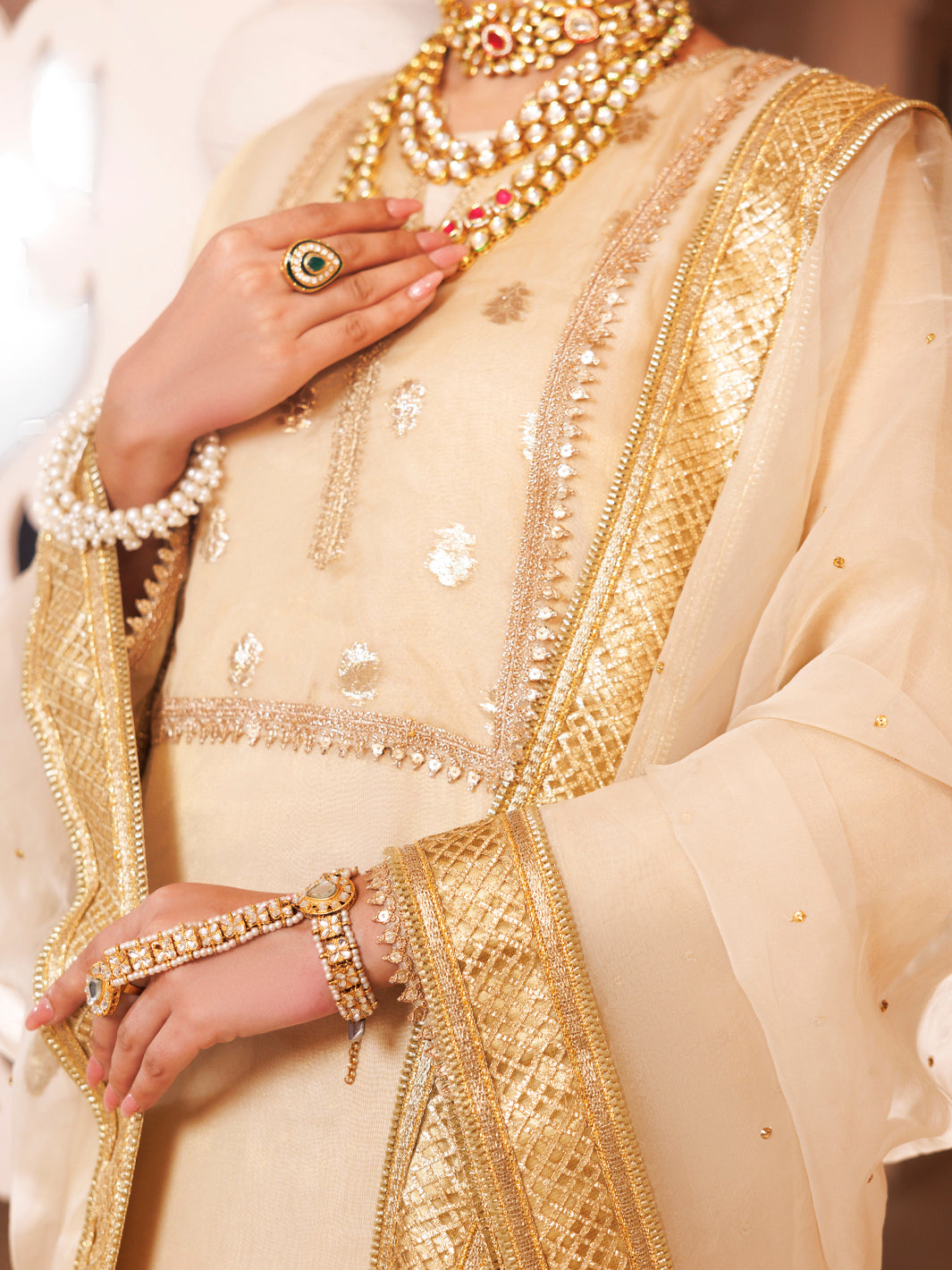 Off White Organza Formal 3Pc Stitched - AL-3PS-LS-487