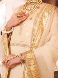 Off White Organza Formal 3Pc Stitched - AL-3PS-LS-487