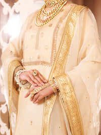 Off White Organza Formal 3Pc Stitched - AL-3PS-LS-487