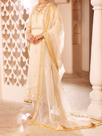 Off White Organza Formal 3Pc Stitched - AL-3PS-LS-487