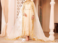 Off White Organza Formal 3Pc Stitched - AL-3PS-LS-487