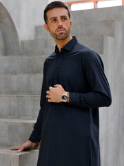 Charcoal Grey Cotton Kameez Shalwar - ALWA-KS-487