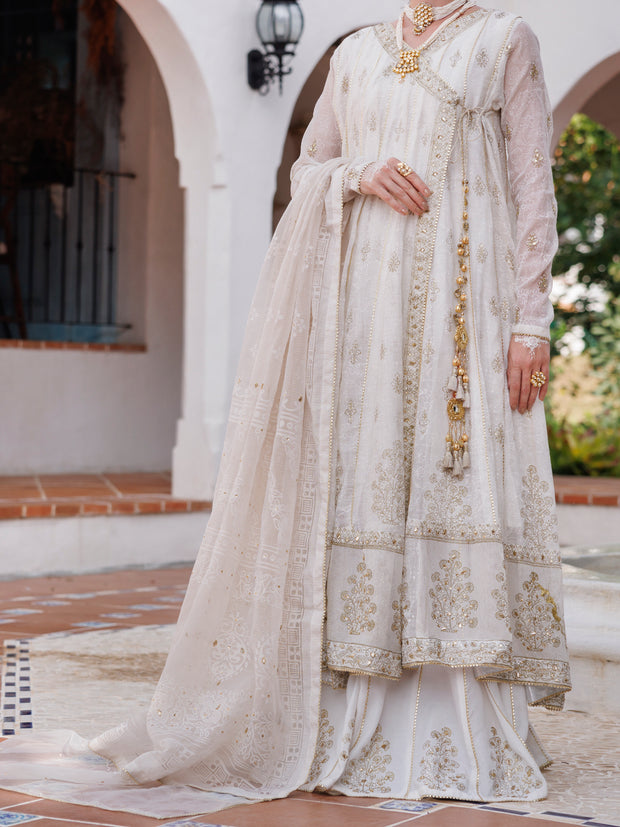 Off White Khaddi Net Formal 3 Piece Stitched - AL-3PS-LS-492