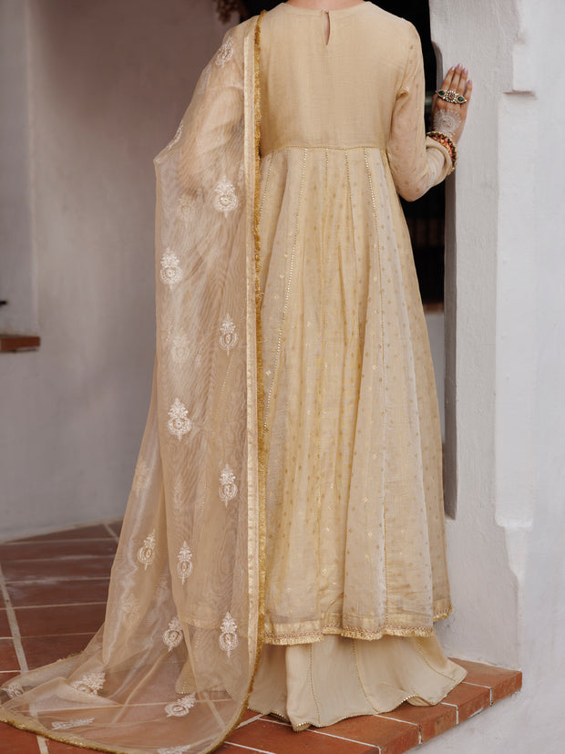 Gold Mesuri Net Formal 3 Piece Stitched - AL-3PS-LS-491