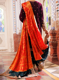 Maroon Velvet Formal 3Pc Stitched - AL-3PS-LS-493