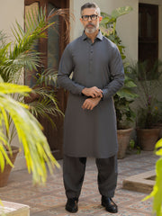 Steel Grey Blended Kameez Shalwar - ALWA-KS-495