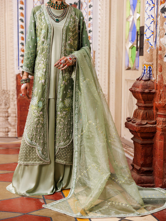 Pistachio Green Velvet Formal 3Pc Stitched - AL-3PS-LS-497