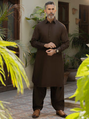 Dark Brown Blended Kameez Shalwar - ALWA-KS-499