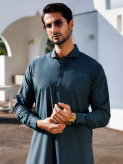 Dark Green Cotton Kameez Shalwar - ALWA-KS-503