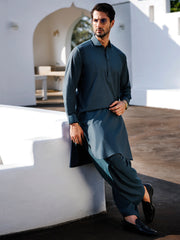 Dark Green Cotton Kameez Shalwar - ALWA-KS-503