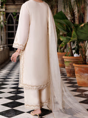 Off White Raw Silk Formal 3 Piece Stitched - AL-3PS-LS-504