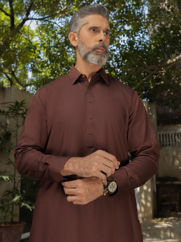 Maroon Blended Kameez Shalwar - ALWA-KS-505