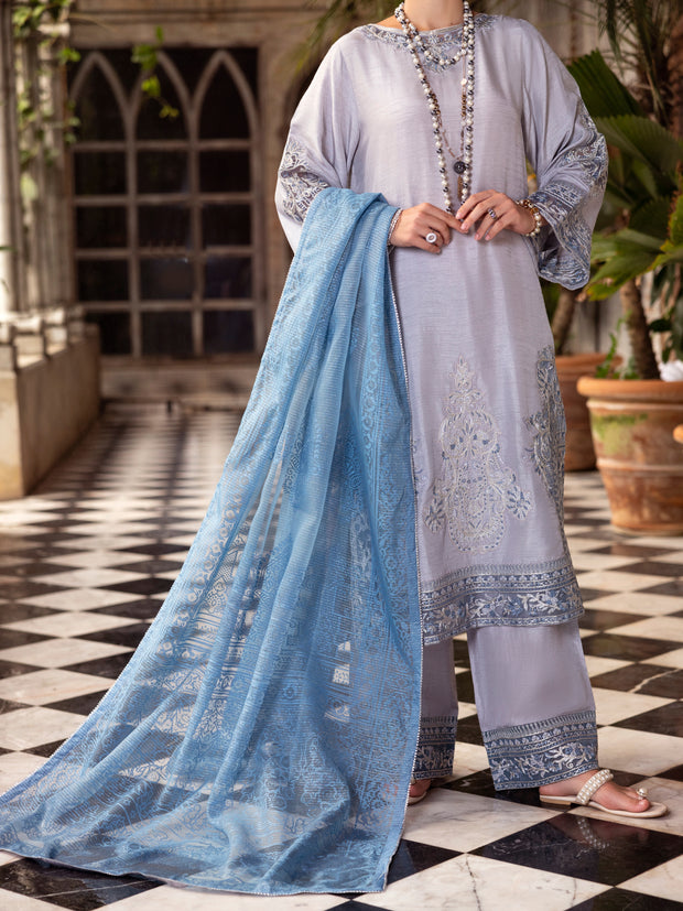 Grey Sheesha Silk Formal 3 Piece Stitched - AL-3PS-LS-506