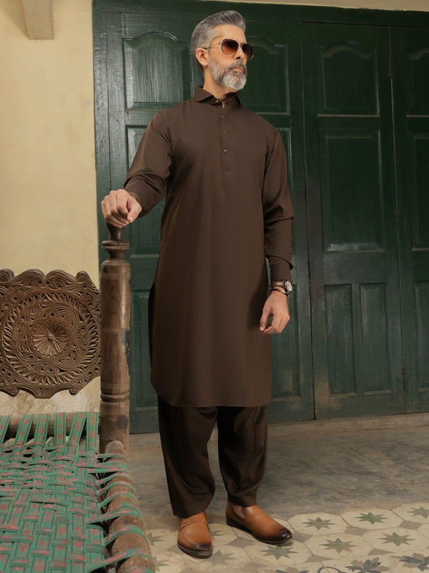 Brown Blended Kameez Shalwar - ALWA-KS-507