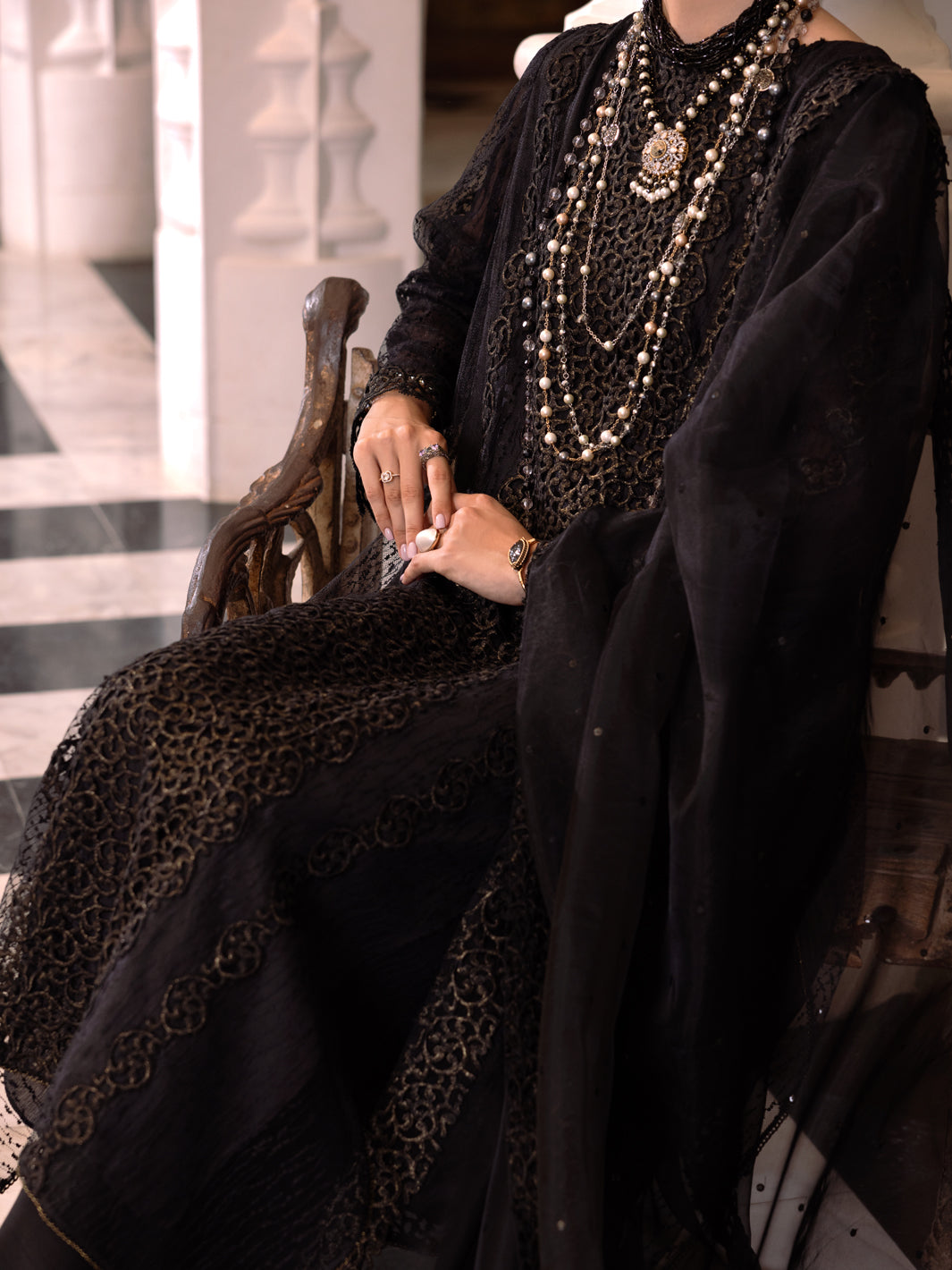 Black Poly Shiffly Formal 3Pc Stitched - AL-3PS-LS-508