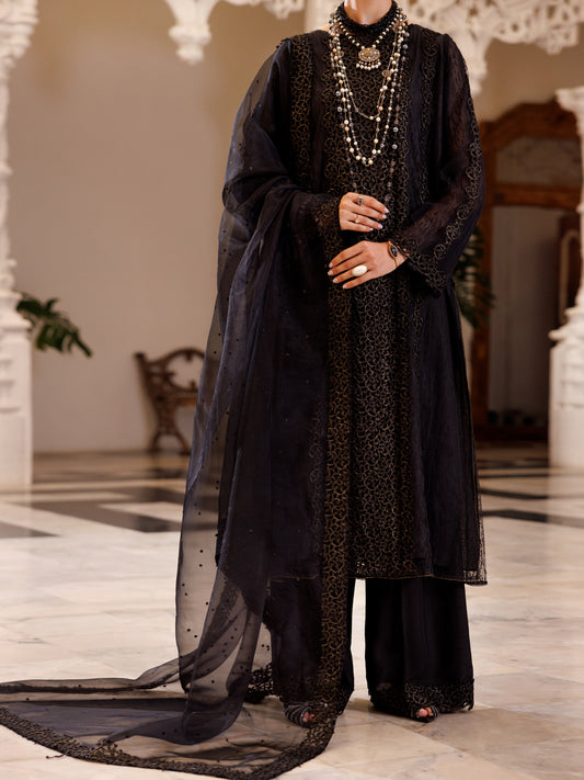 Black Poly Shiffly Formal 3Pc Stitched - AL-3PS-LS-508