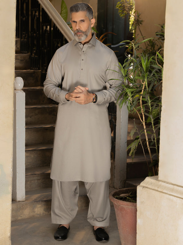 Light Grey Blended Kameez Shalwar - ALWA-KS-508