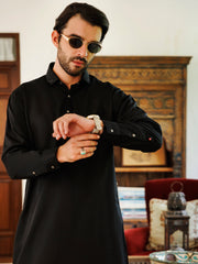 Black Blended Kameez Shalwar - ALWA-KS-509