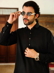 Black Blended Kameez Shalwar - ALWA-KS-509