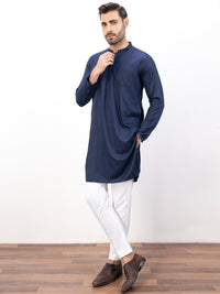 Navy Blue Blended Kurta - AL-K-1118