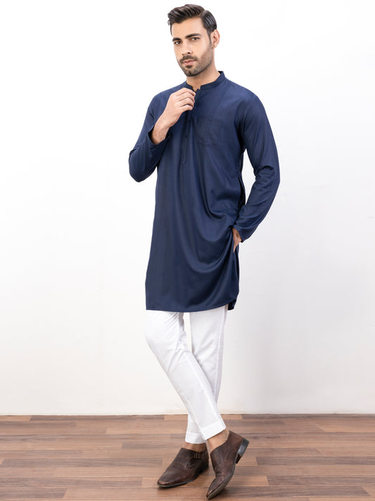 Navy Blue Blended Kurta - AL-K-1118