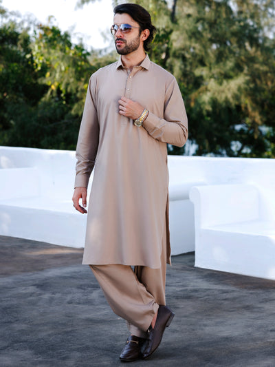 Light Brown Blended Kameez Shalwar - ALWA-KS-511