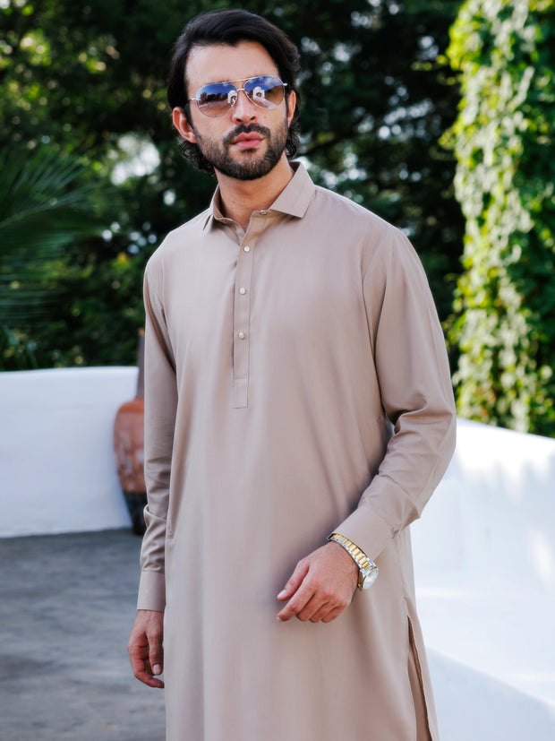 Light Brown Blended Kameez Shalwar - ALWA-KS-511