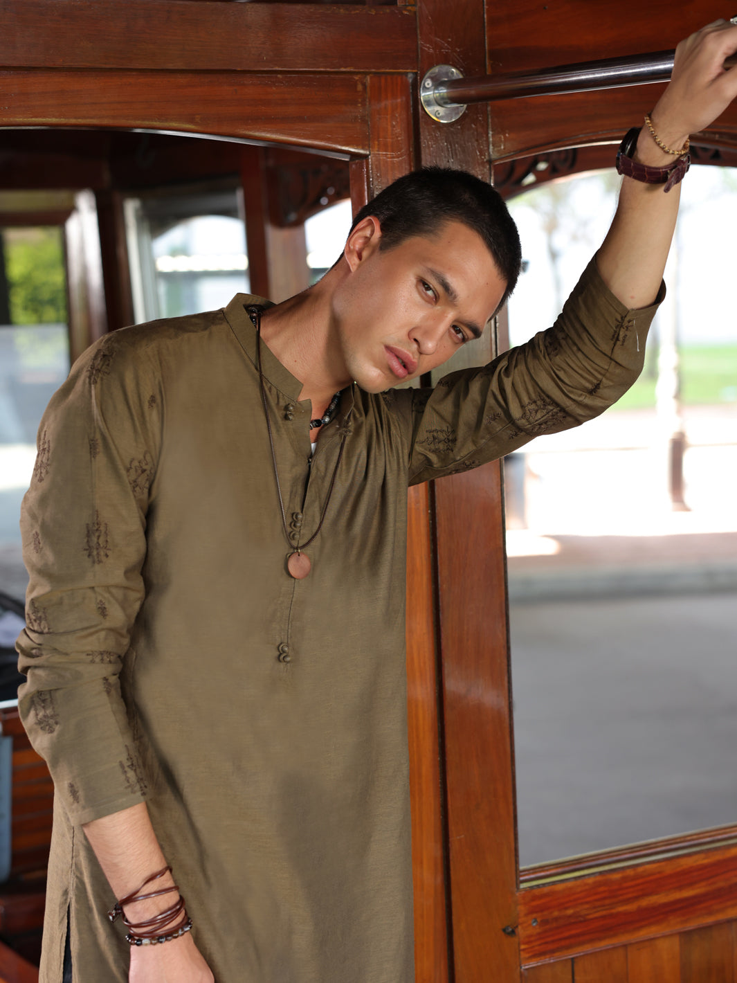 Mehndi Green Cotton Kurta - AL-K-1138 - Almirah Online