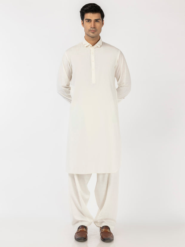 White Blended Kameez Shalwar - ALWA-KS-512