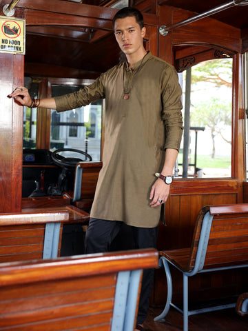 MEHNDI GREEN COTTON KURTA - AL-K-1138