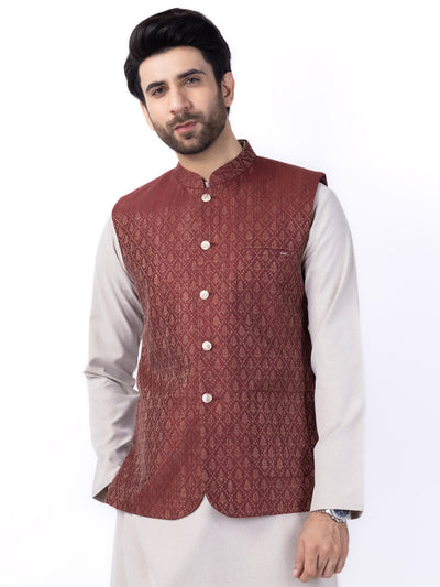 Rust Brown Blended Waistcoat - AL-WC-537 - Almirah Online