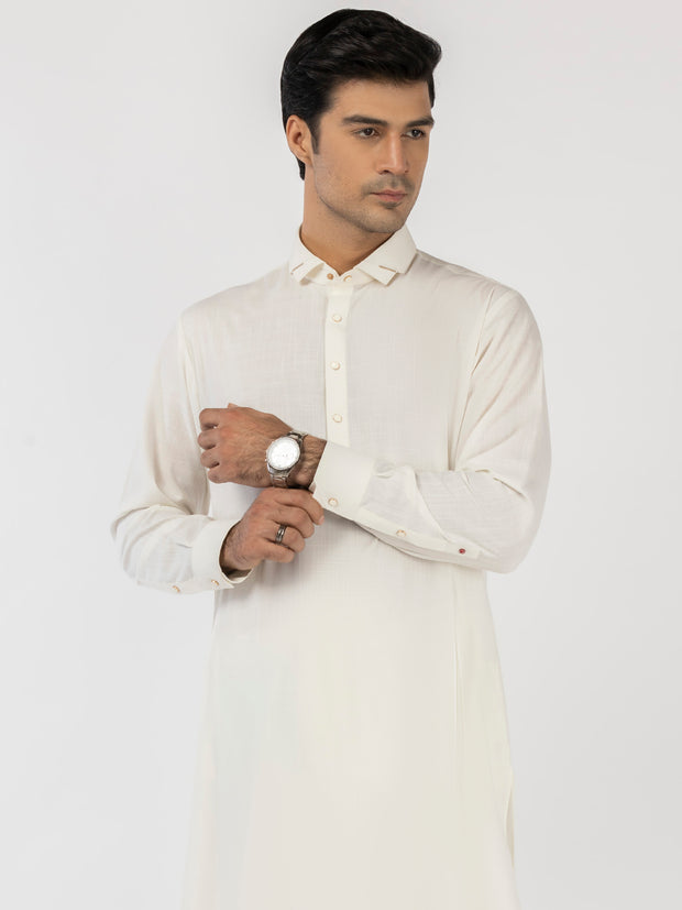 White Blended Kameez Shalwar - ALWA-KS-512