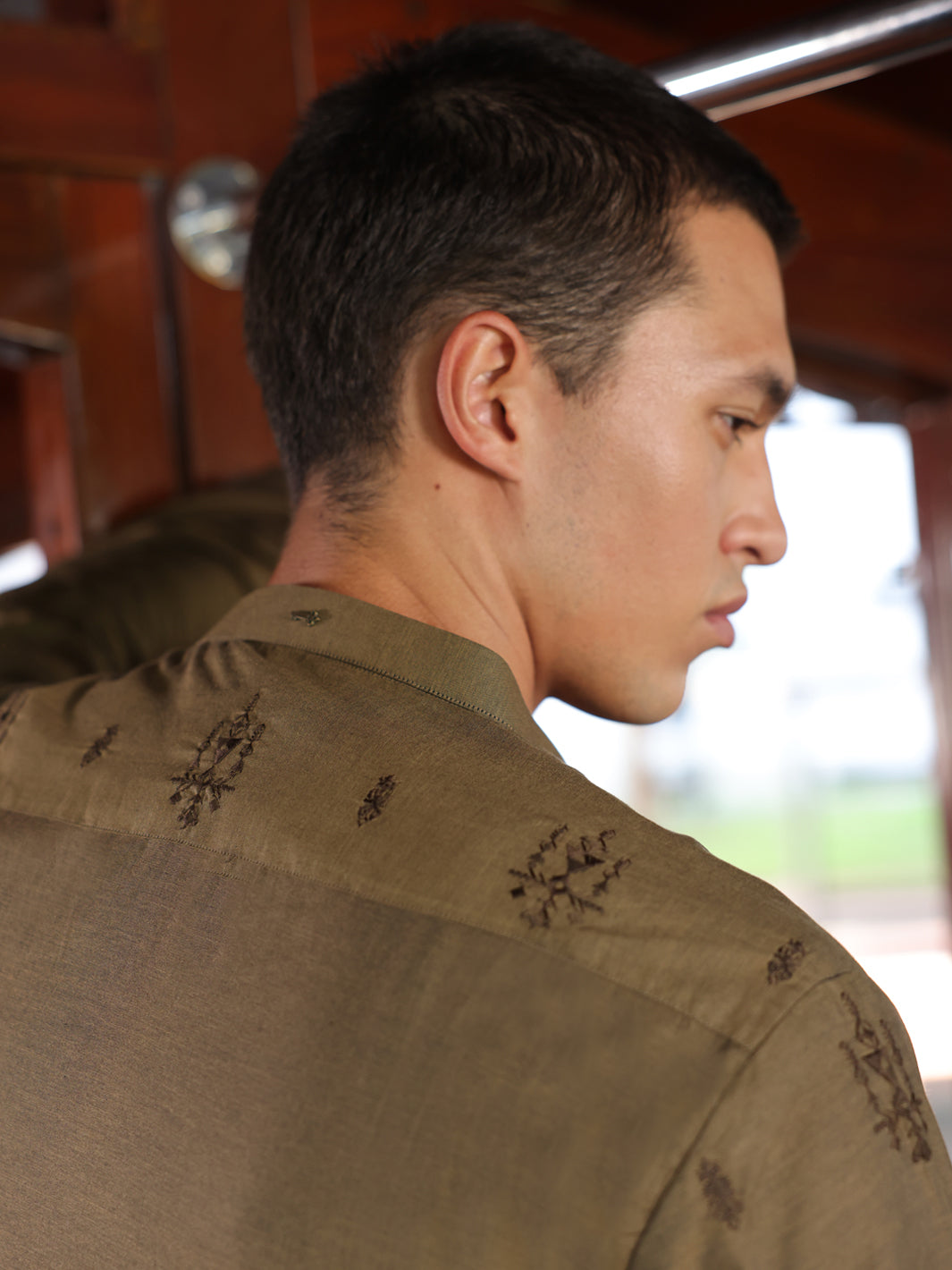 Mehndi Green Cotton Kurta - AL-K-1138 - Almirah Online