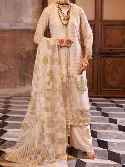 Golden Jacquard Formal 3 Piece Stitched - AL-3PS-LS-516