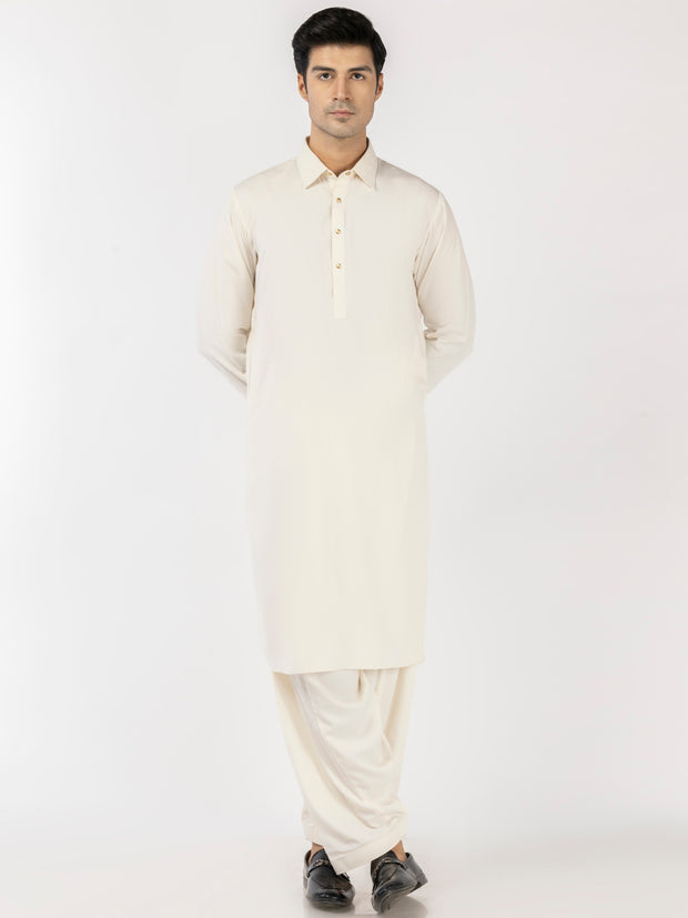 Off White Blended Kameez Shalwar - ALWA-KS-517