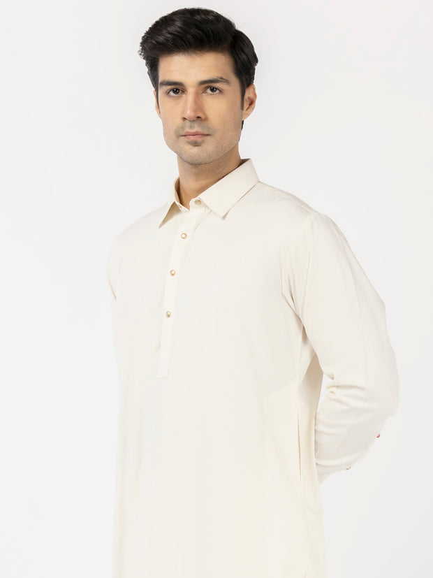 Off White Blended Kameez Shalwar - ALWA-KS-517