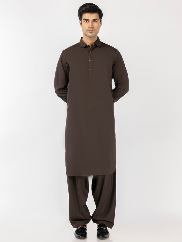 Dark Brown Blended Kameez Shalwar - ALWA-KS-518